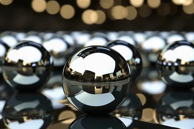 Reflective Chrome Spheres Arranged In A Grid