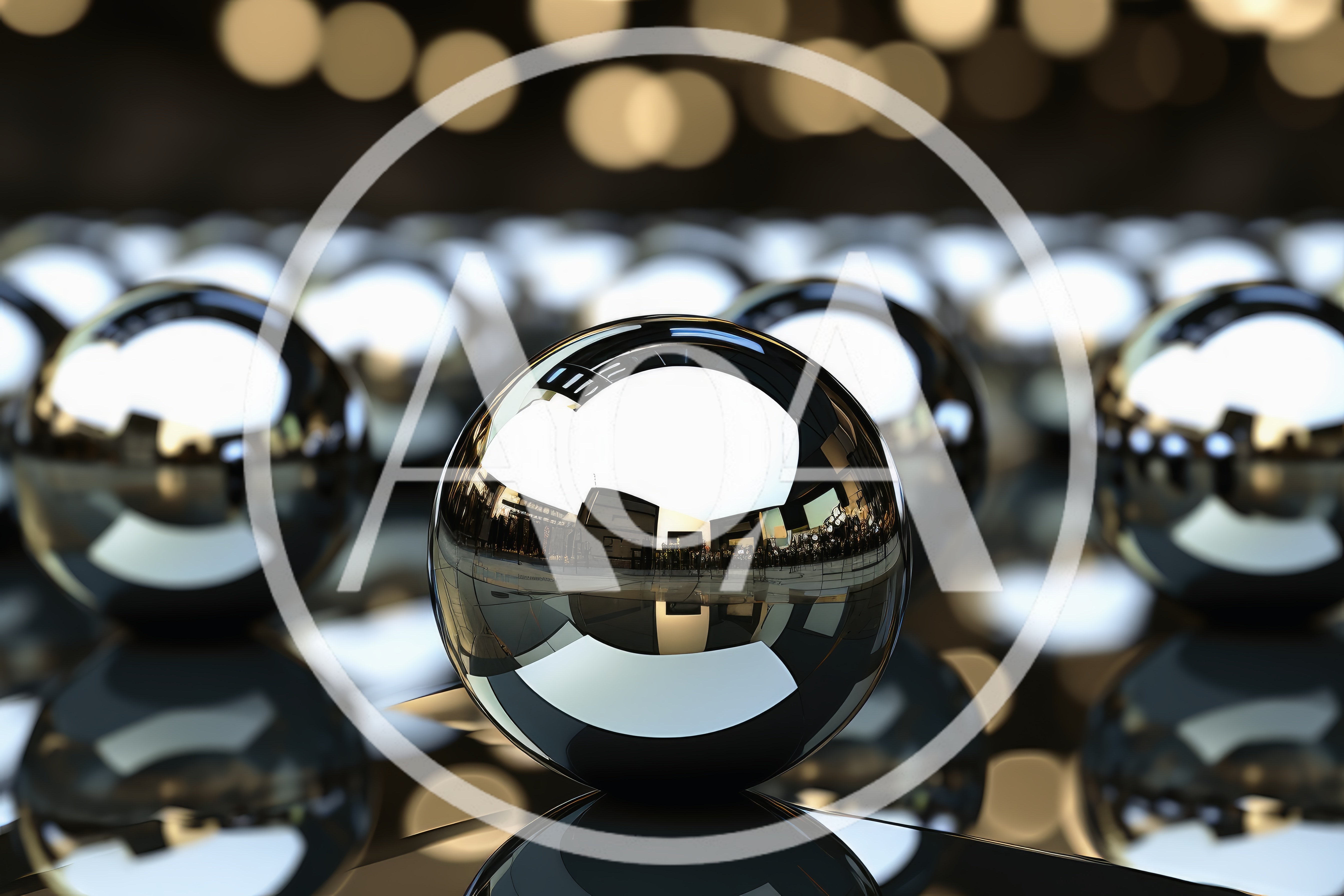 Reflective Chrome Spheres Arranged In A Grid