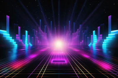 Futuristic Neon Cyberpunk Digital Grid Landscape