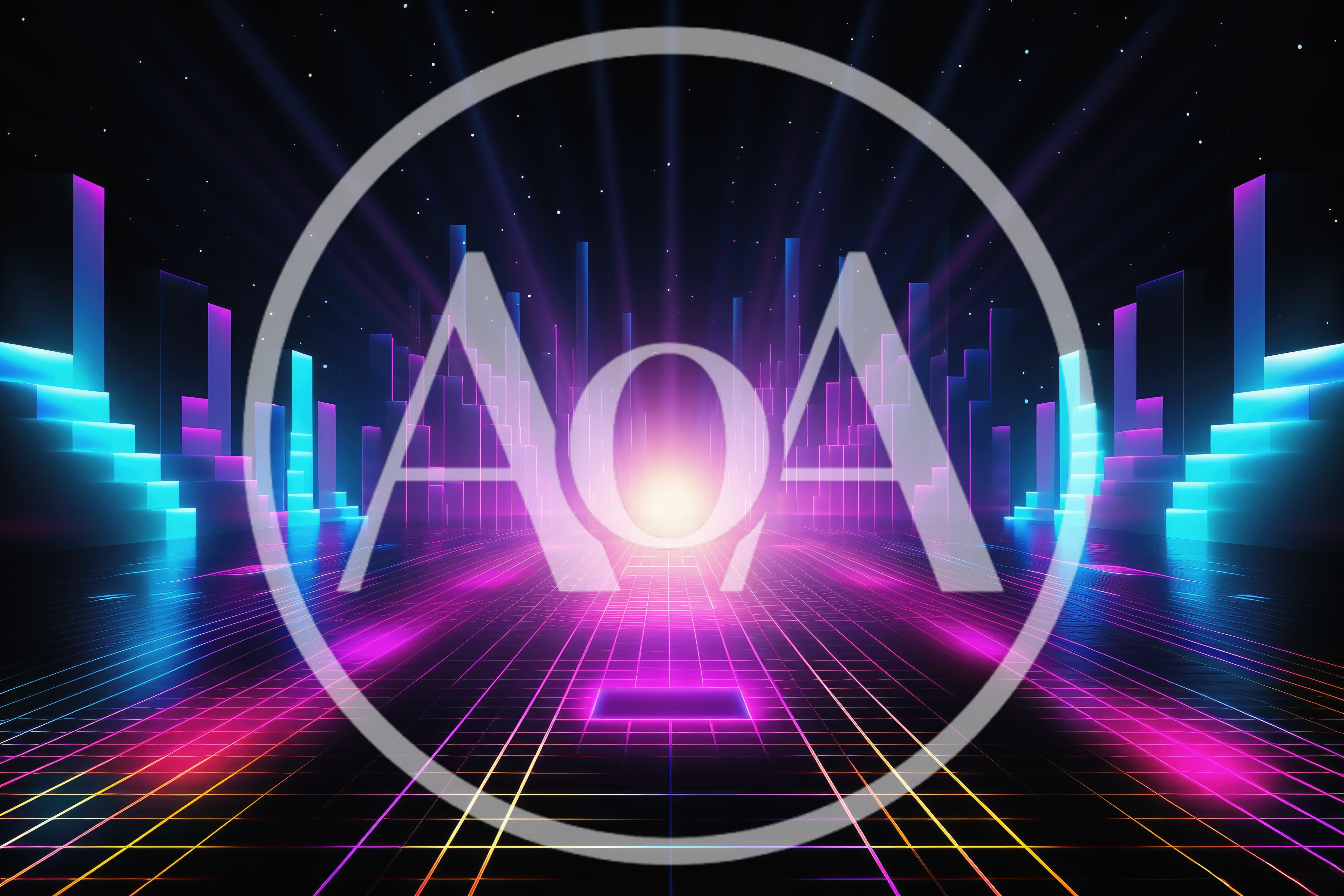 Futuristic Neon Cyberpunk Digital Grid Landscape
