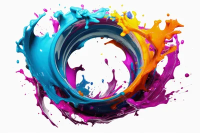 Abstract Circular Swirl of Vibrant Liquid Paint Splashes