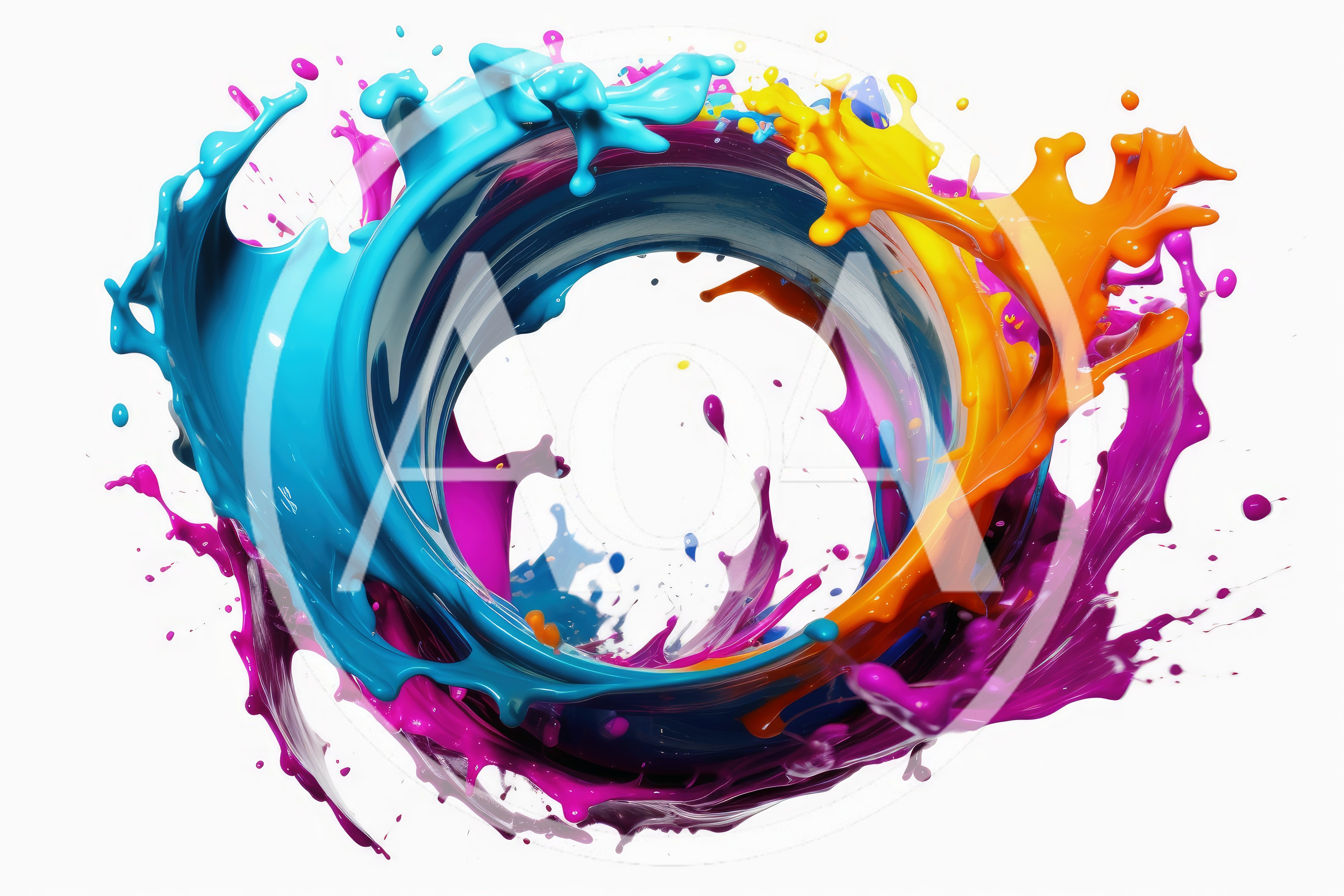 Abstract Circular Swirl of Vibrant Liquid Paint Splashes