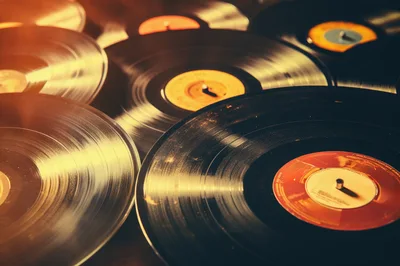Collection Of Vintage Vinyl Records On A Table