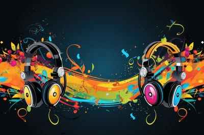 Abstract Musical Headphones With Vibrant Colorful Paint Splatter