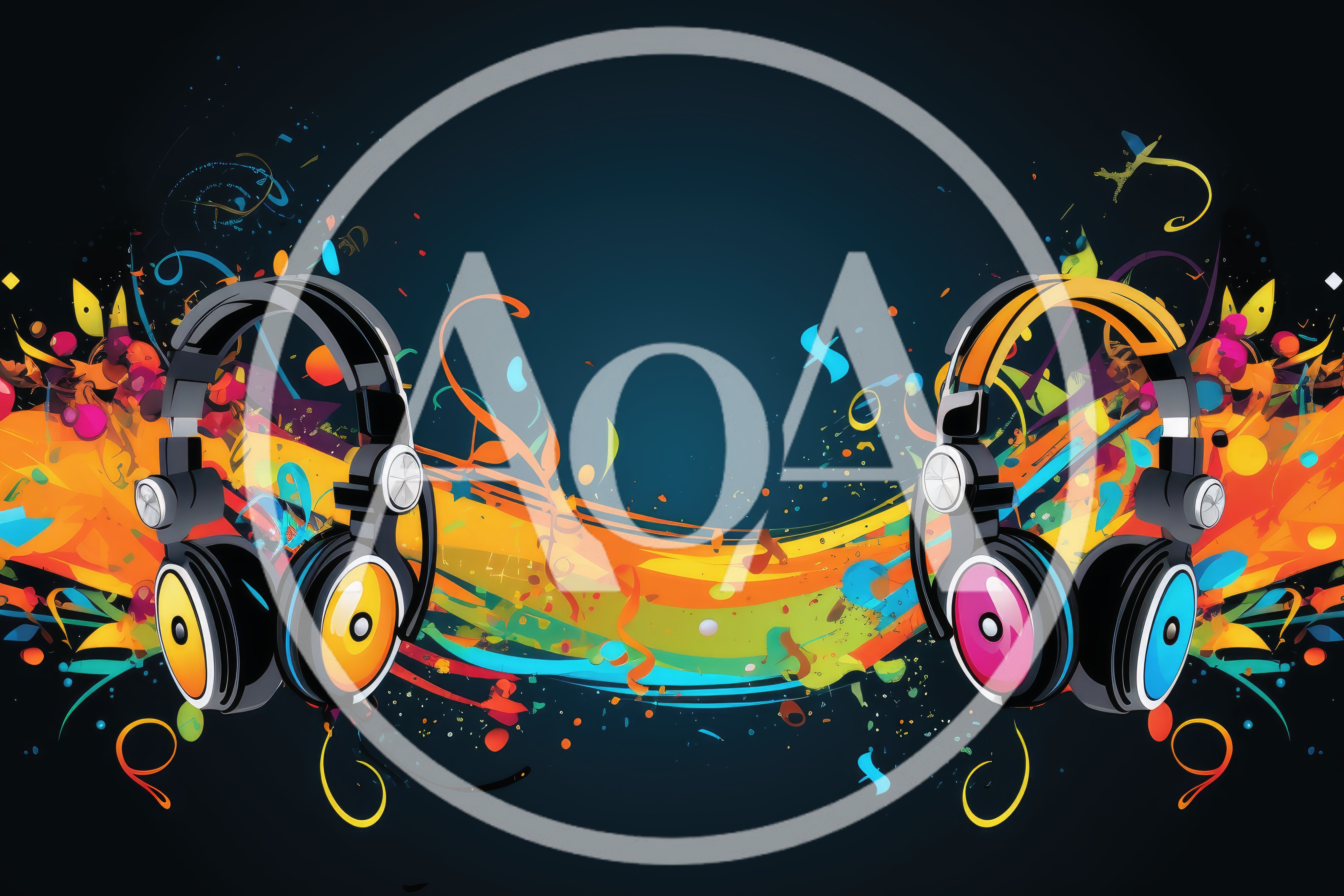 Abstract Musical Headphones With Vibrant Colorful Paint Splatter