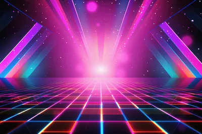 Retro Synthwave Neon Grid Landscape Background