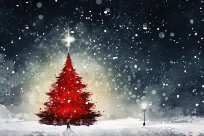 Red Christmas Tree Under Glowing Starry Night Sky