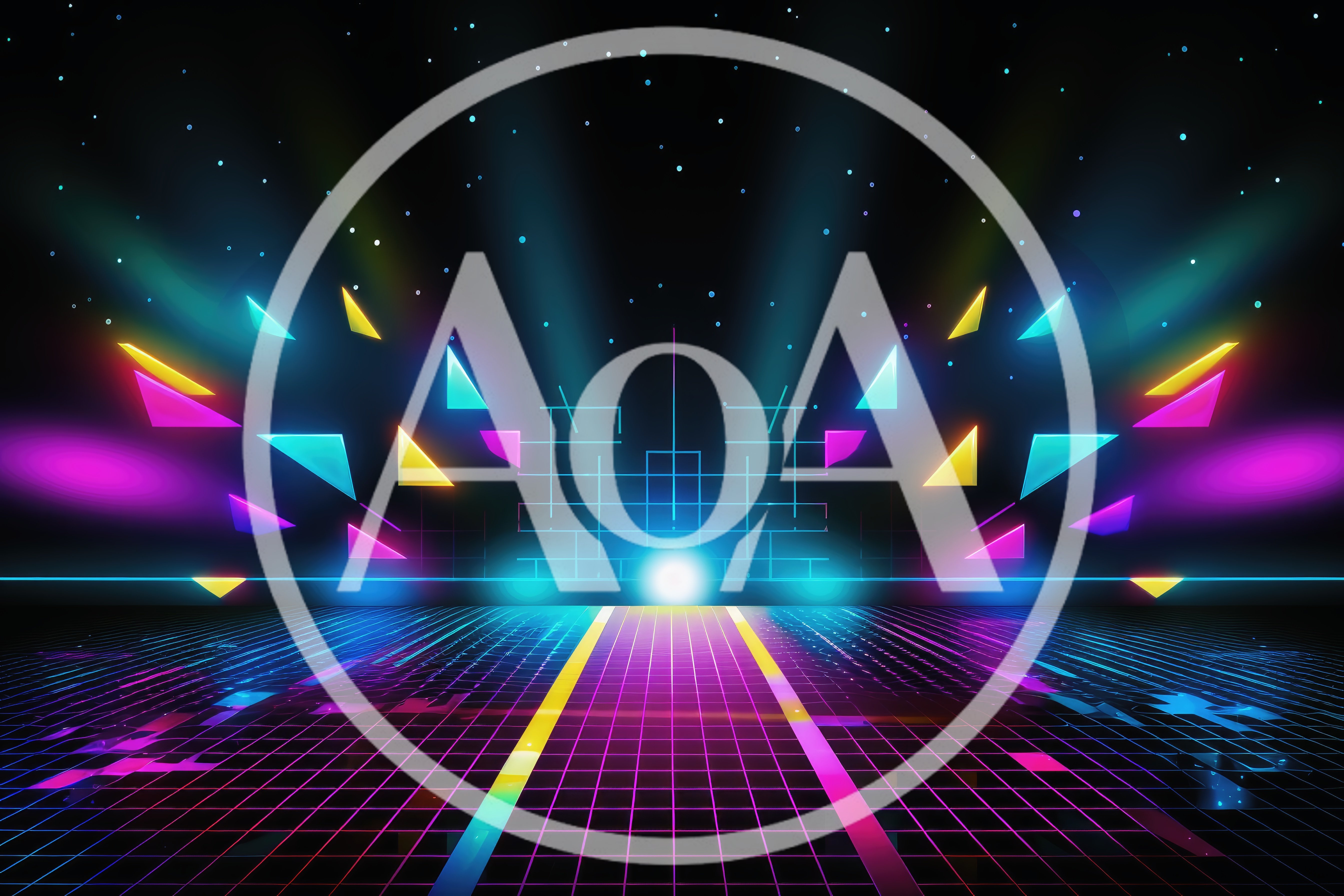 Retro Synthwave Digital Landscape With Neon Geometric Shapes