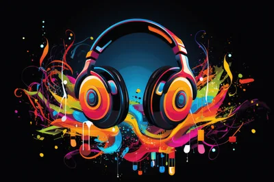 Colorful Abstract Headphones With Vibrant Paint Splatter Art
