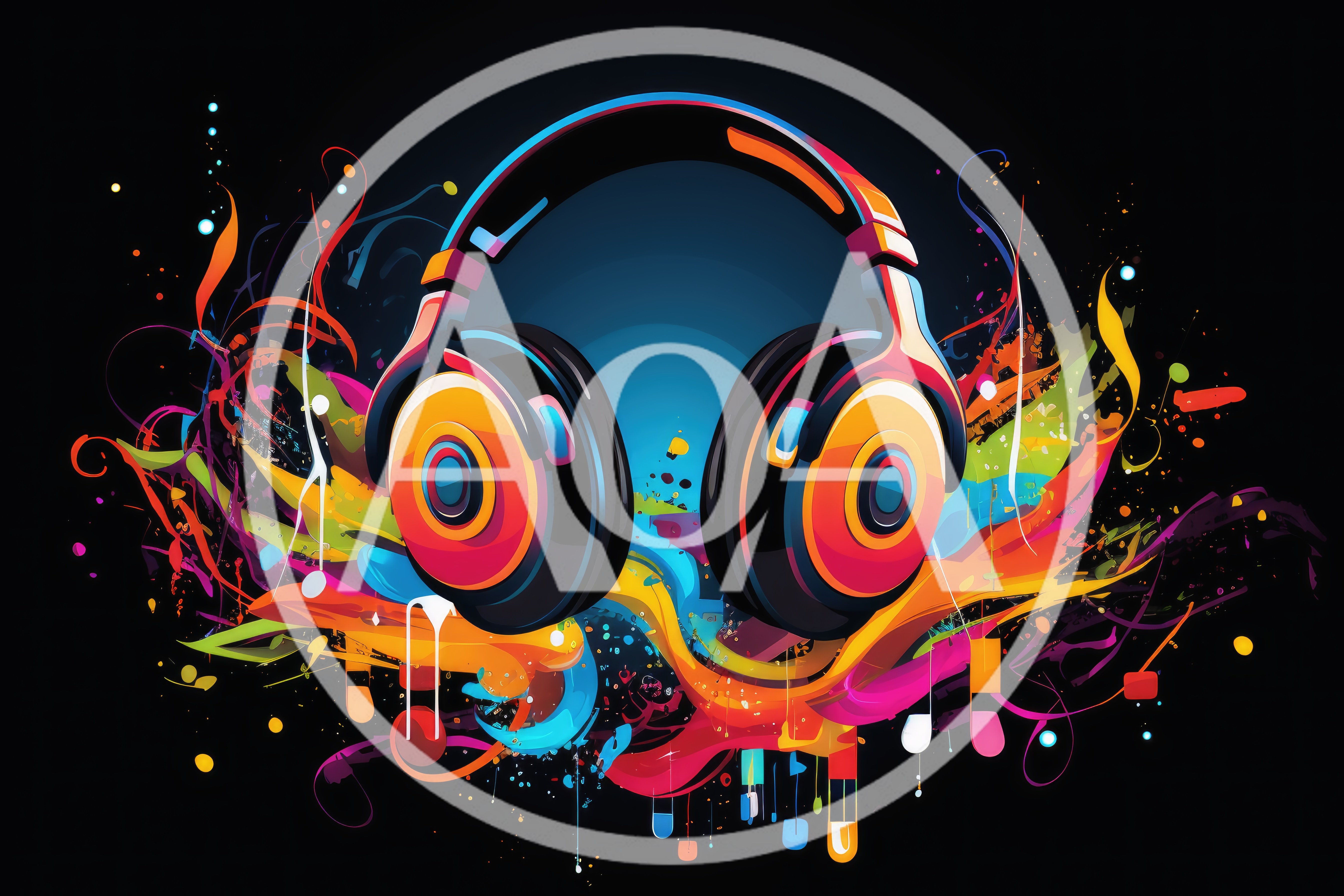 Colorful Abstract Headphones With Vibrant Paint Splatter Art