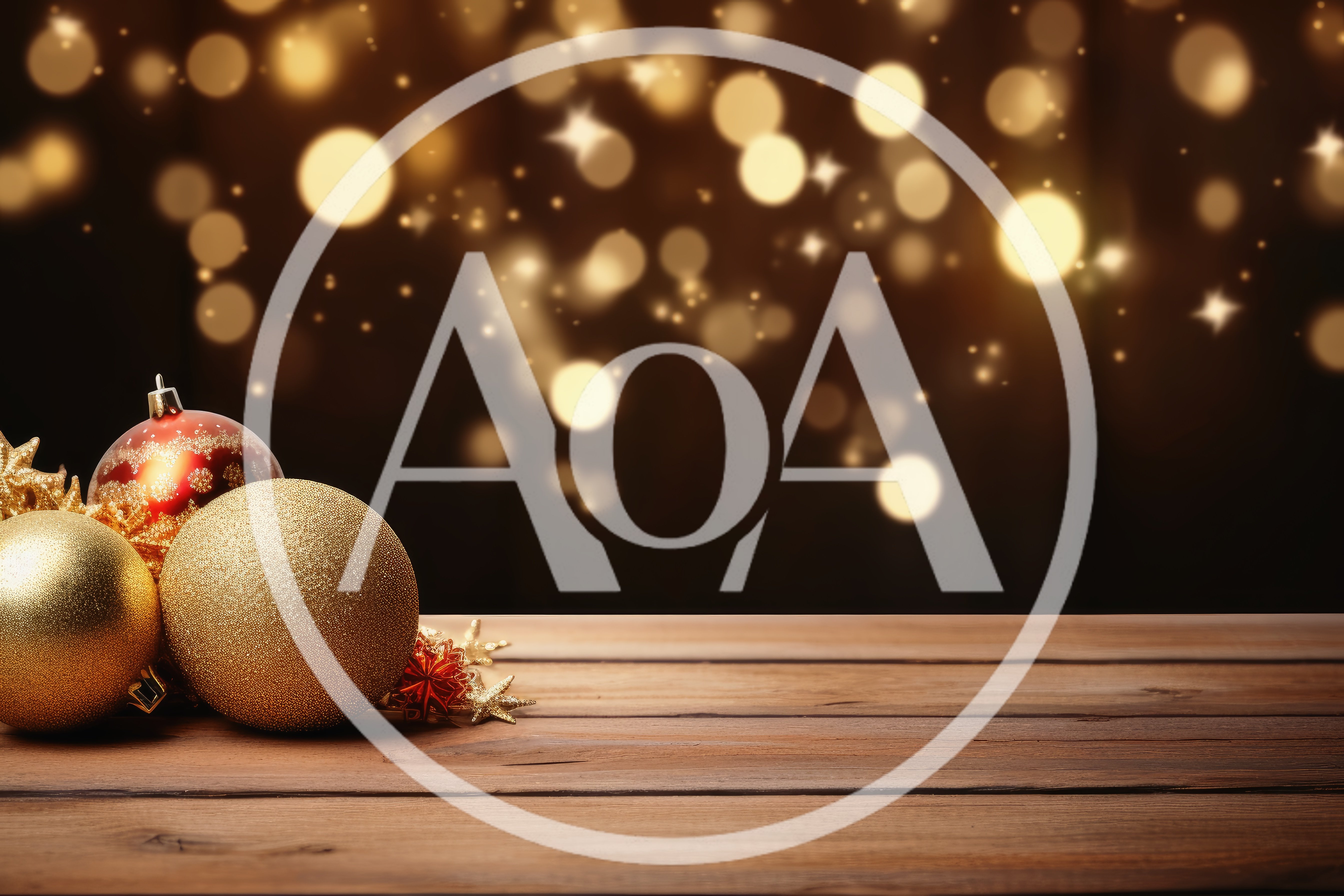 Christmas Ornaments on Wooden Table with Bokeh Background