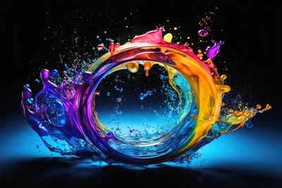 Abstract Colorful Liquid Paint Splash Ring