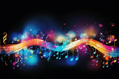 Abstract Musical Notes With Colorful Glowing Waves