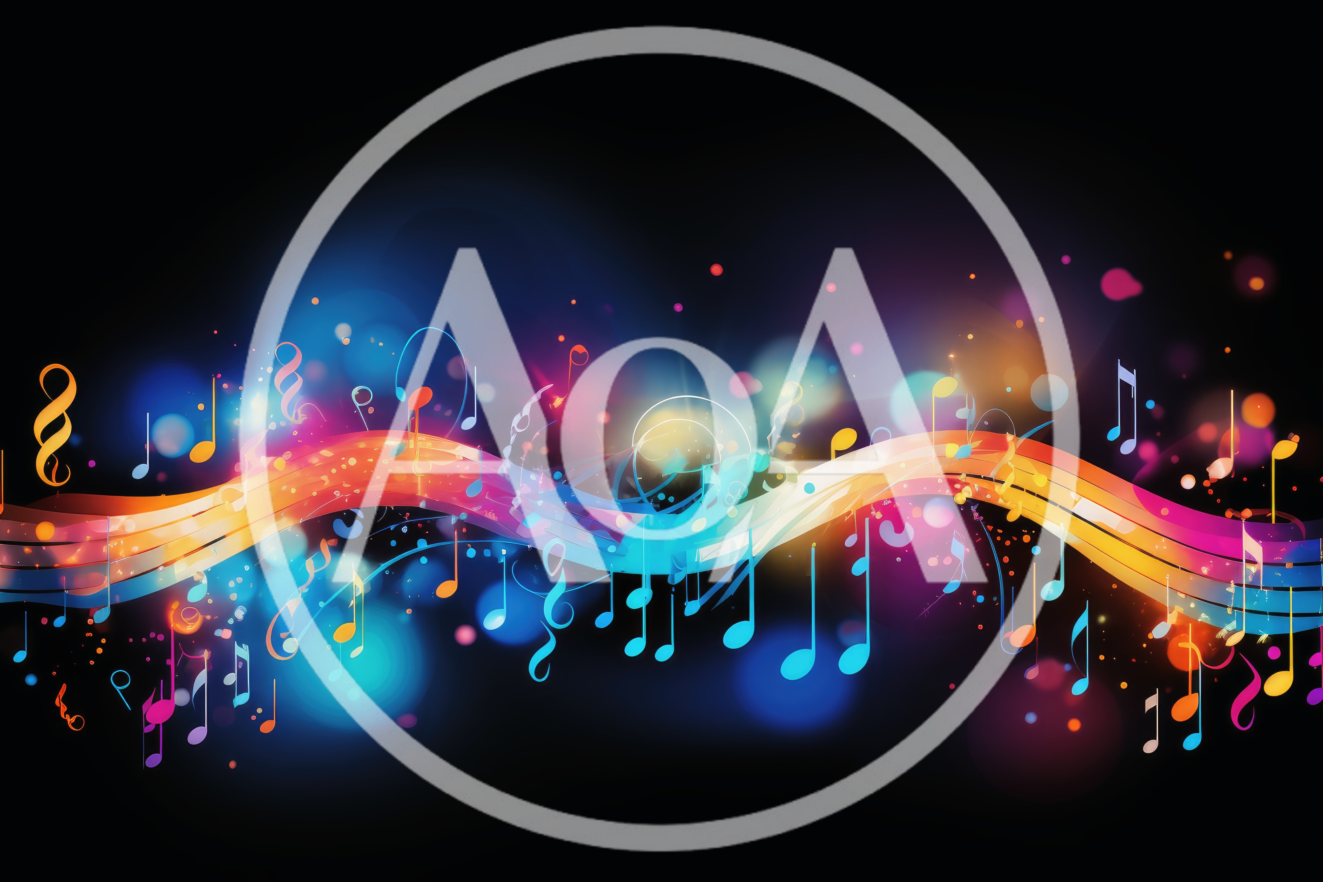 Abstract Musical Notes With Colorful Glowing Waves