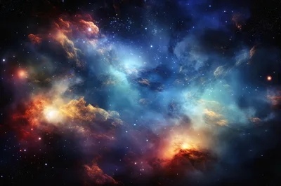 Vibrant Cosmic Nebula With Glowing Stars And Gas Clouds