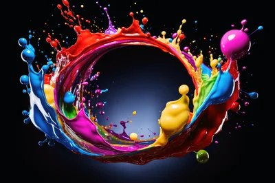 Vibrant Multi-Colored Paint Splash Circular Frame