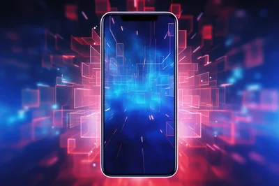 Smartphone Displaying Abstract Digital Data Visualization