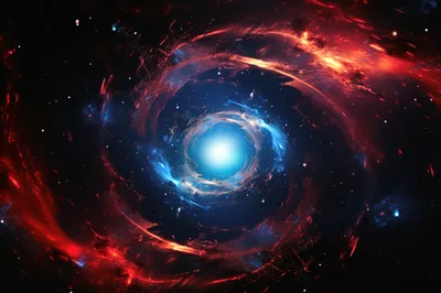 Cosmic Spiral Galaxy With Glowing Blue Core