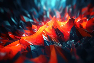 Abstract Low Poly Geometric Landscape With Glowing Red Light