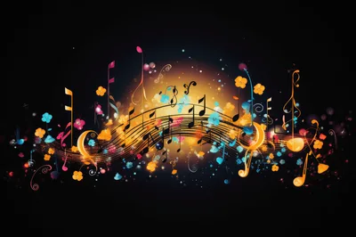 Abstract Musical Notes And Floral Elements On Black Background