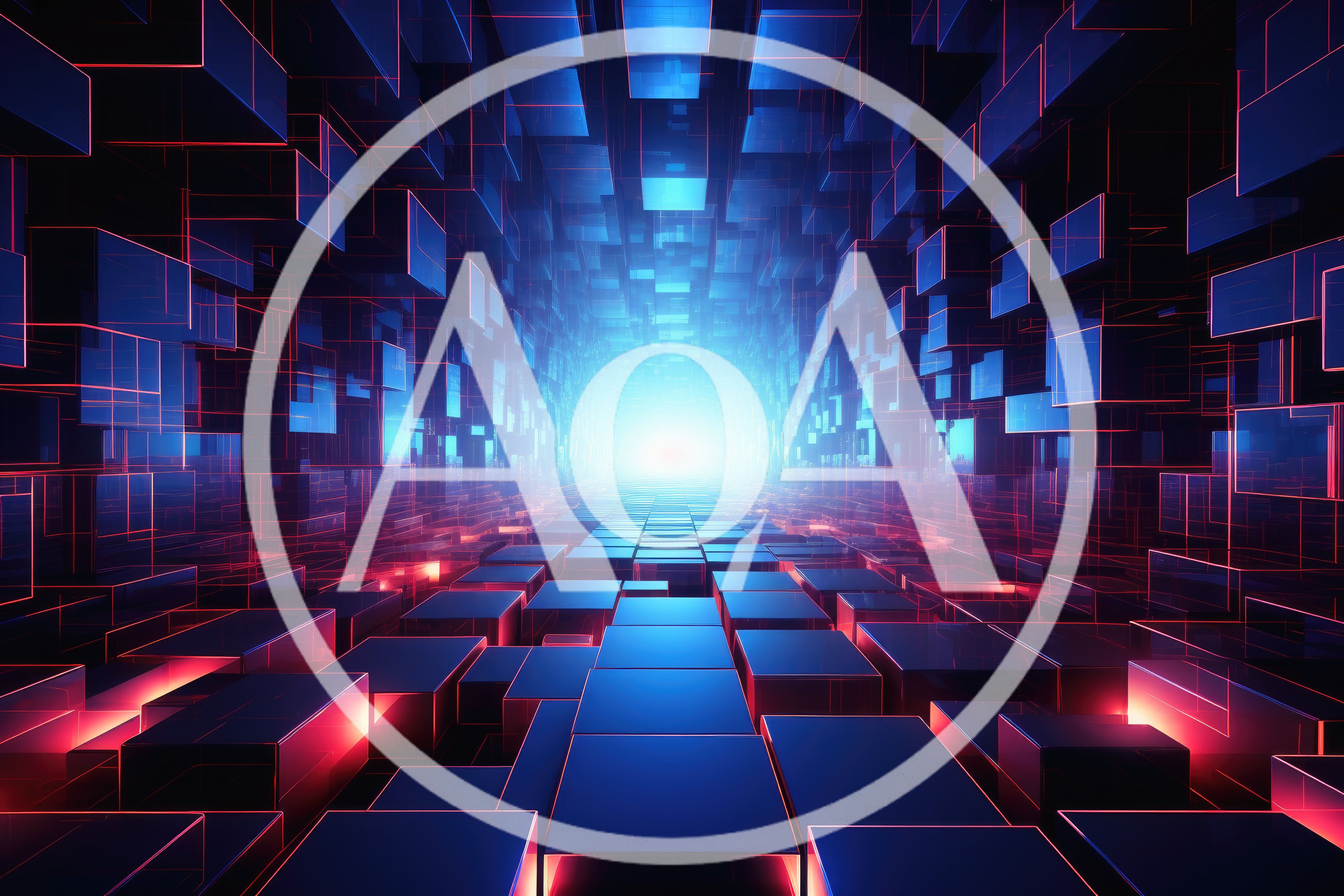 Abstract Digital Tunnel With Glowing Blue Cubes