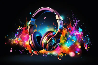 Modern Headphones Surrounded By Vibrant Colorful Paint Splashes