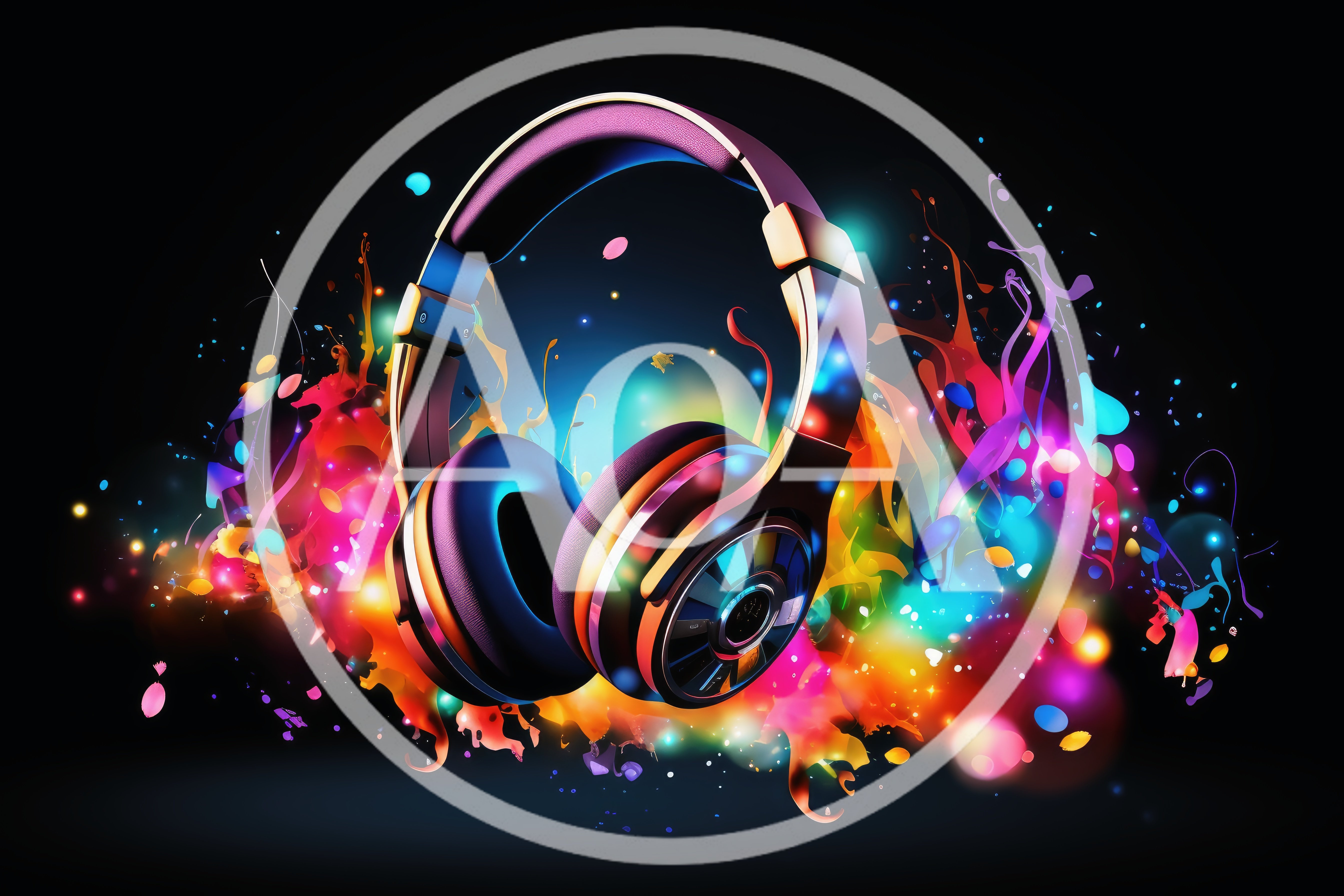 Modern Headphones Surrounded By Vibrant Colorful Paint Splashes