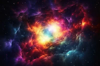 Vibrant Colorful Nebula Cloud In Deep Space
