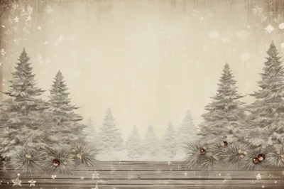 Vintage Christmas Background With Snowy Pine Trees