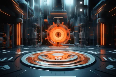 Futuristic Sci-Fi Laboratory With Glowing Orange Energy Core