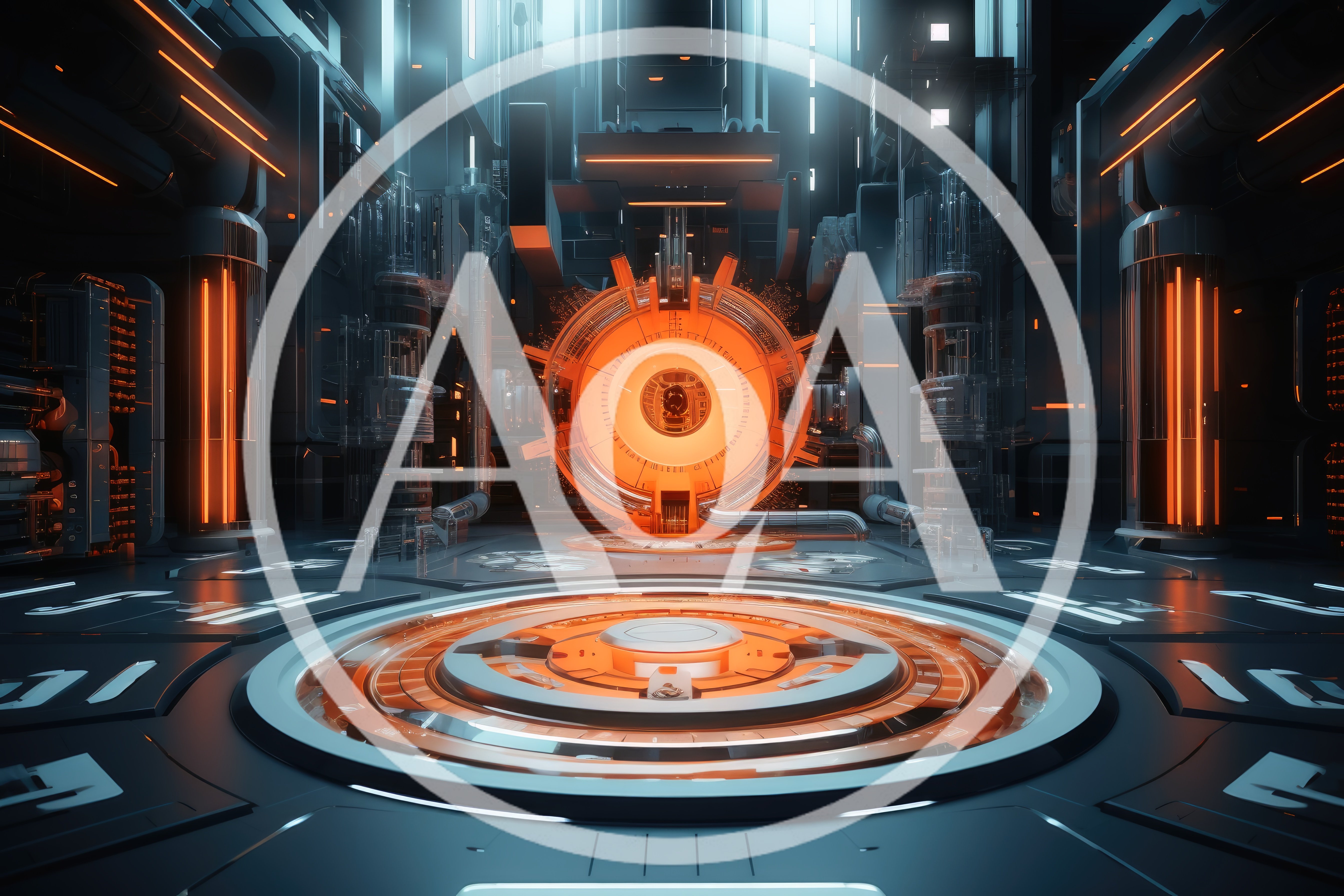 Futuristic Sci-Fi Laboratory With Glowing Orange Energy Core