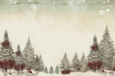 Vintage Christmas Forest Illustration With Red Berries