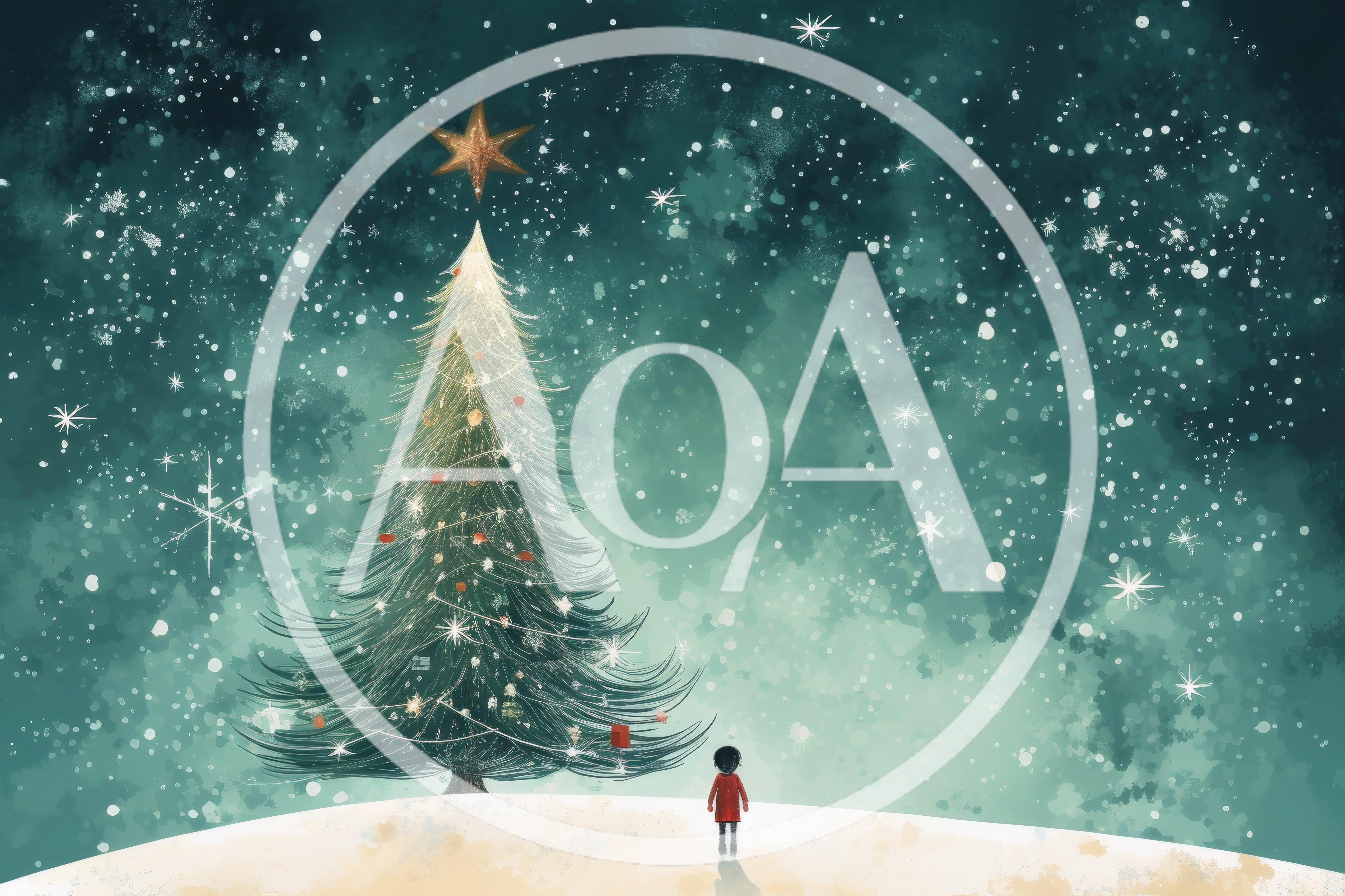 Child Standing Before A Large Decorated Christmas Tree
