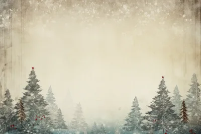 Vintage Christmas Background With Snowy Pine Trees