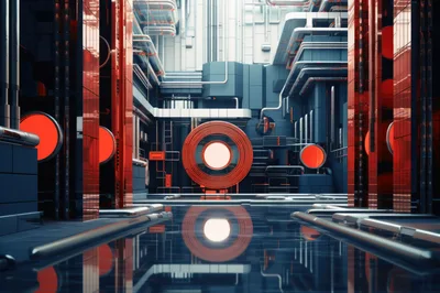 Futuristic Industrial Facility With Glowing Red Circular Structures