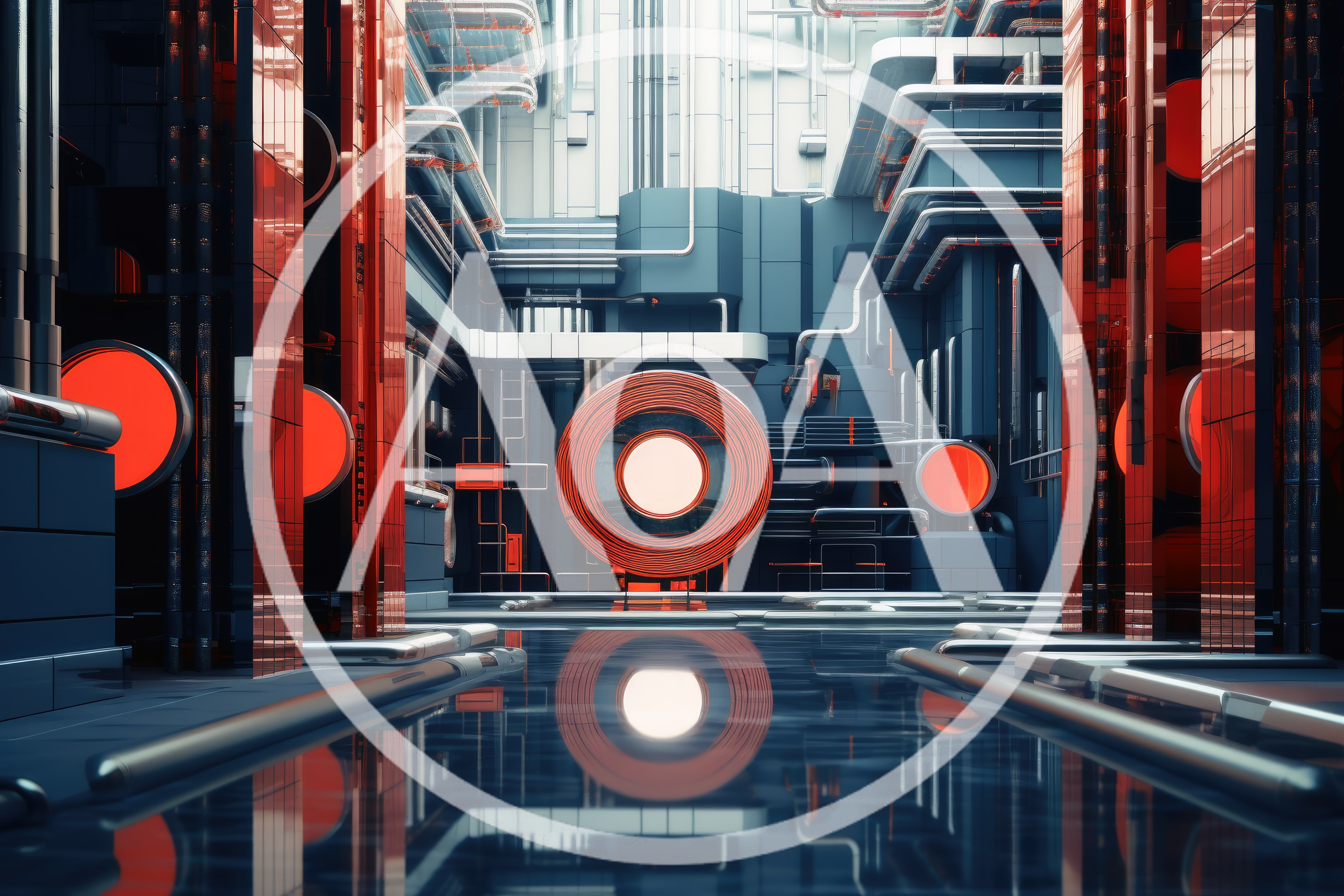 Futuristic Industrial Facility With Glowing Red Circular Structures