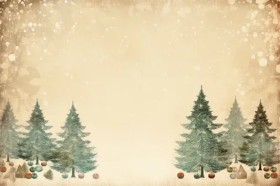 Vintage Christmas Background With Pine Trees And Ornaments