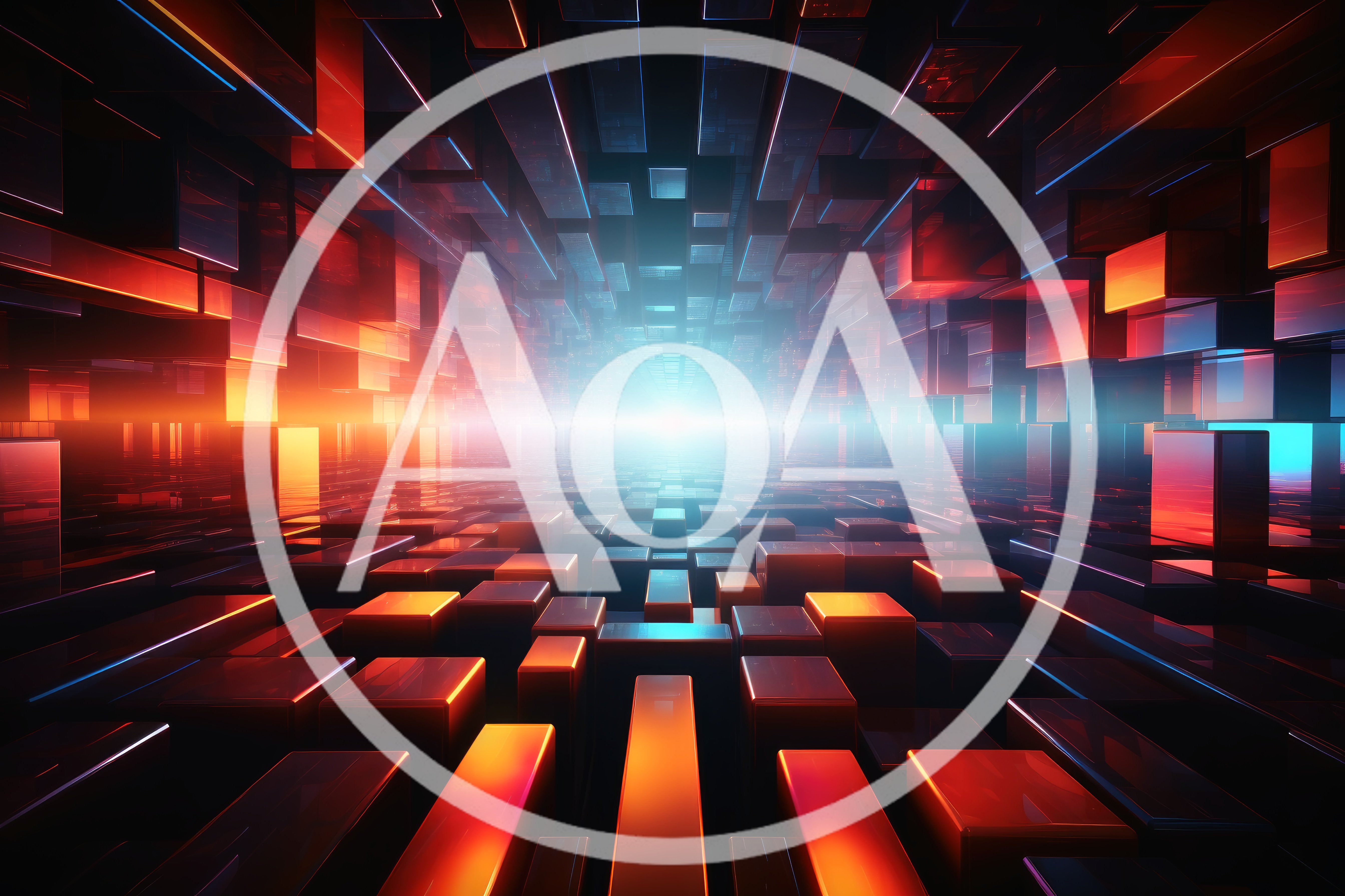 Abstract Digital Tunnel With Glowing Geometric Cubes