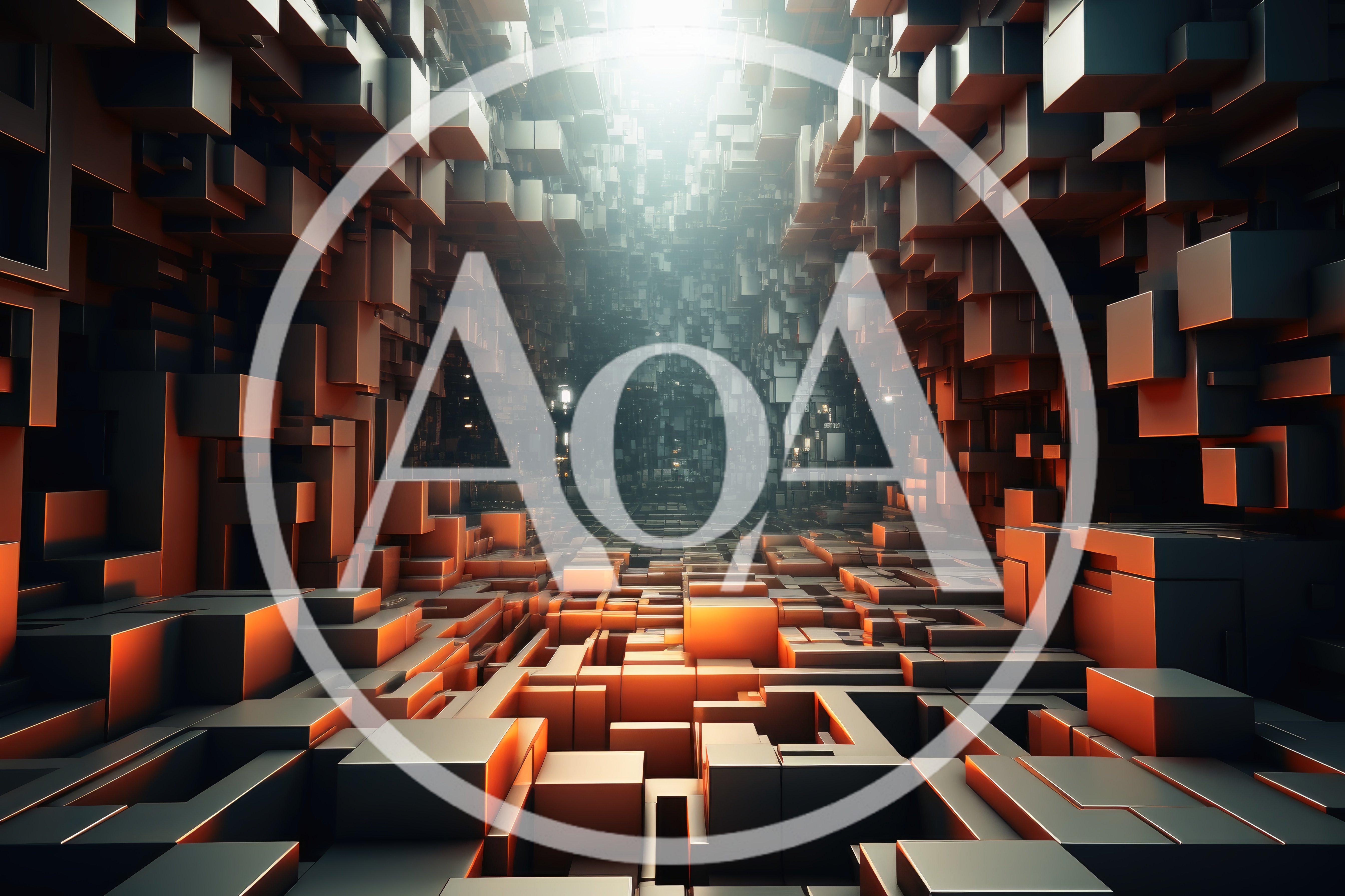 Abstract Futuristic Digital Cityscape With Glowing Geometric Blocks