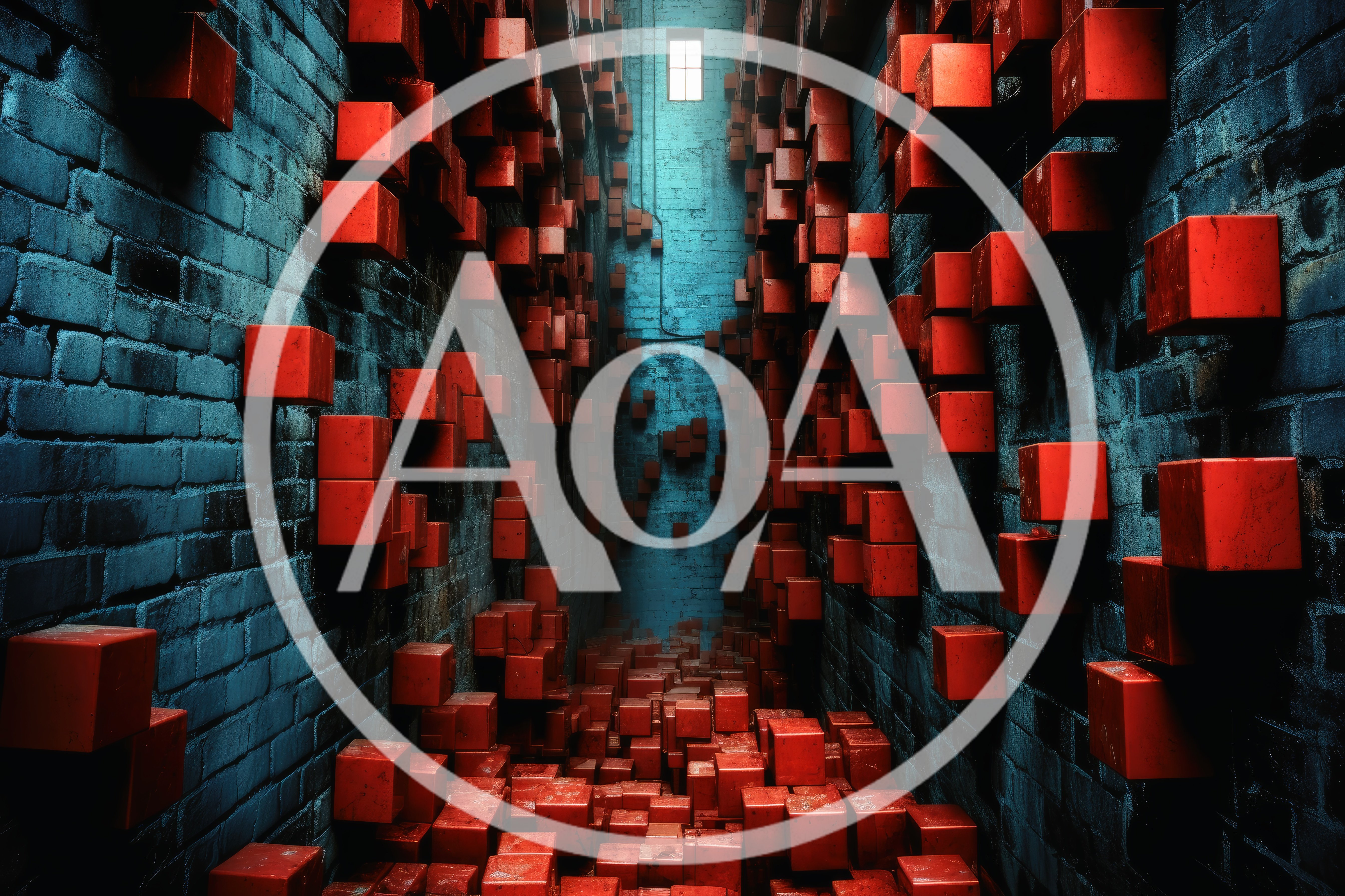 Abstract Alleyway Filled With Floating Red Cubes