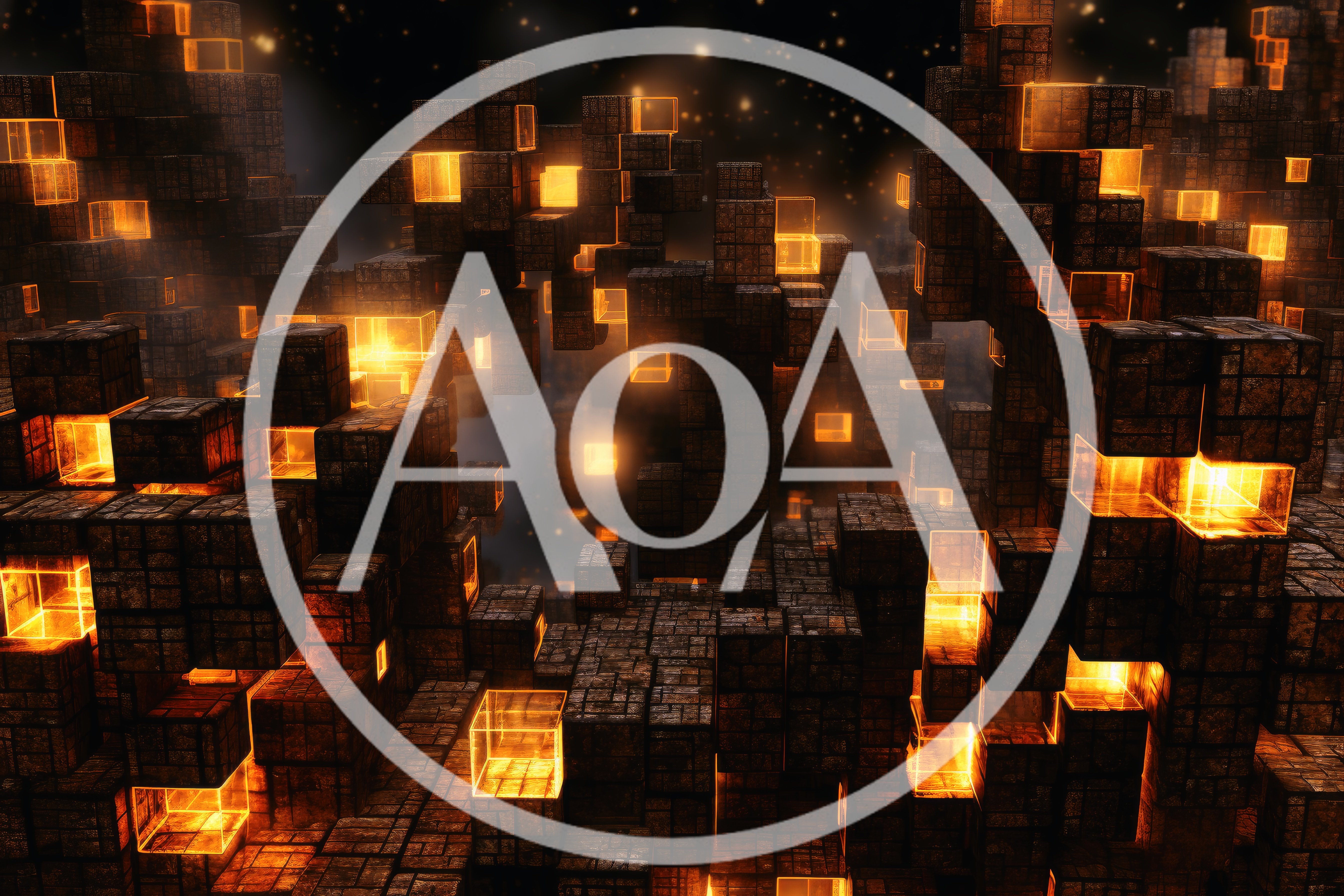 Abstract Glowing Cube Structure In Dark Space
