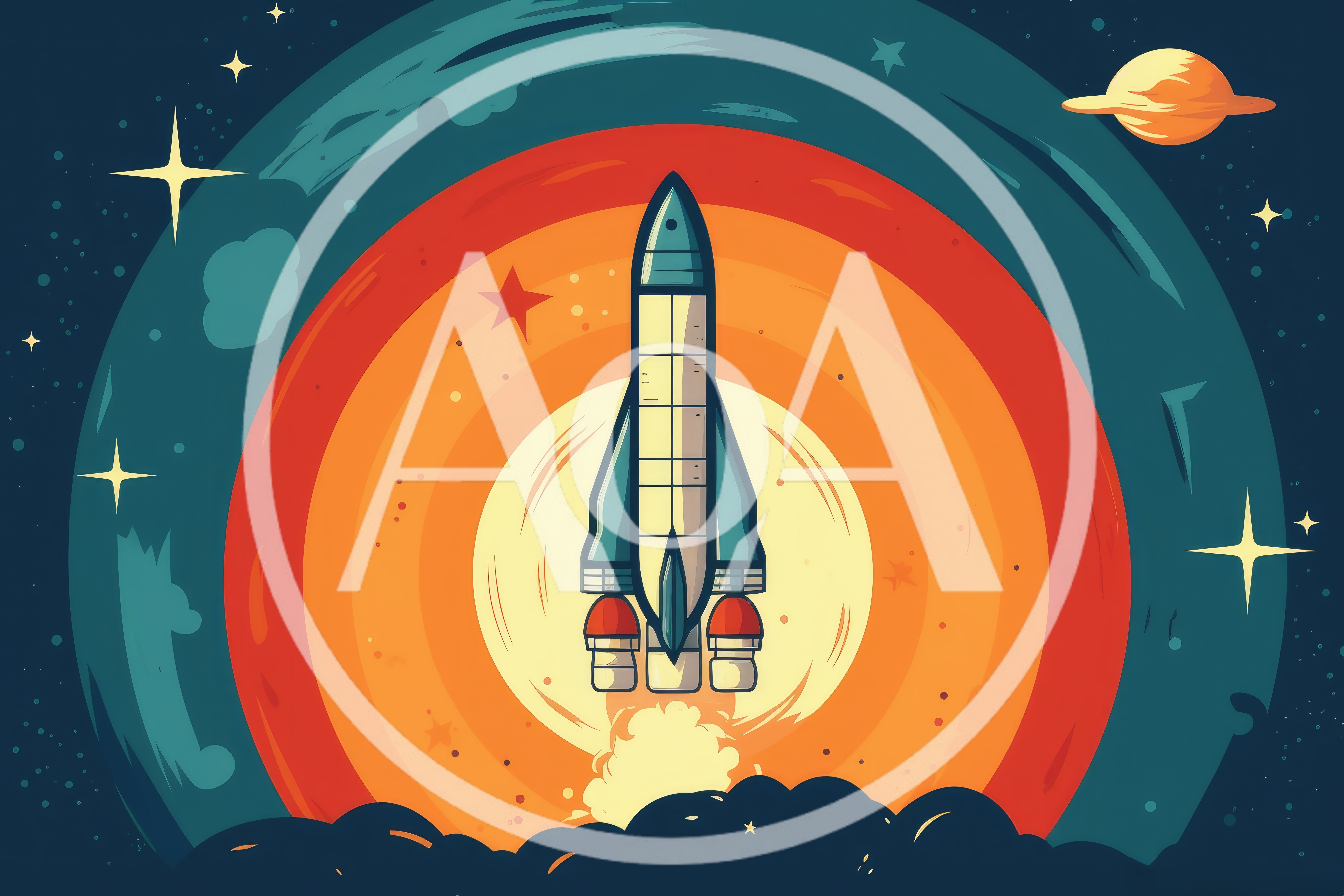 Retro Style Rocket Launching Into Deep Space