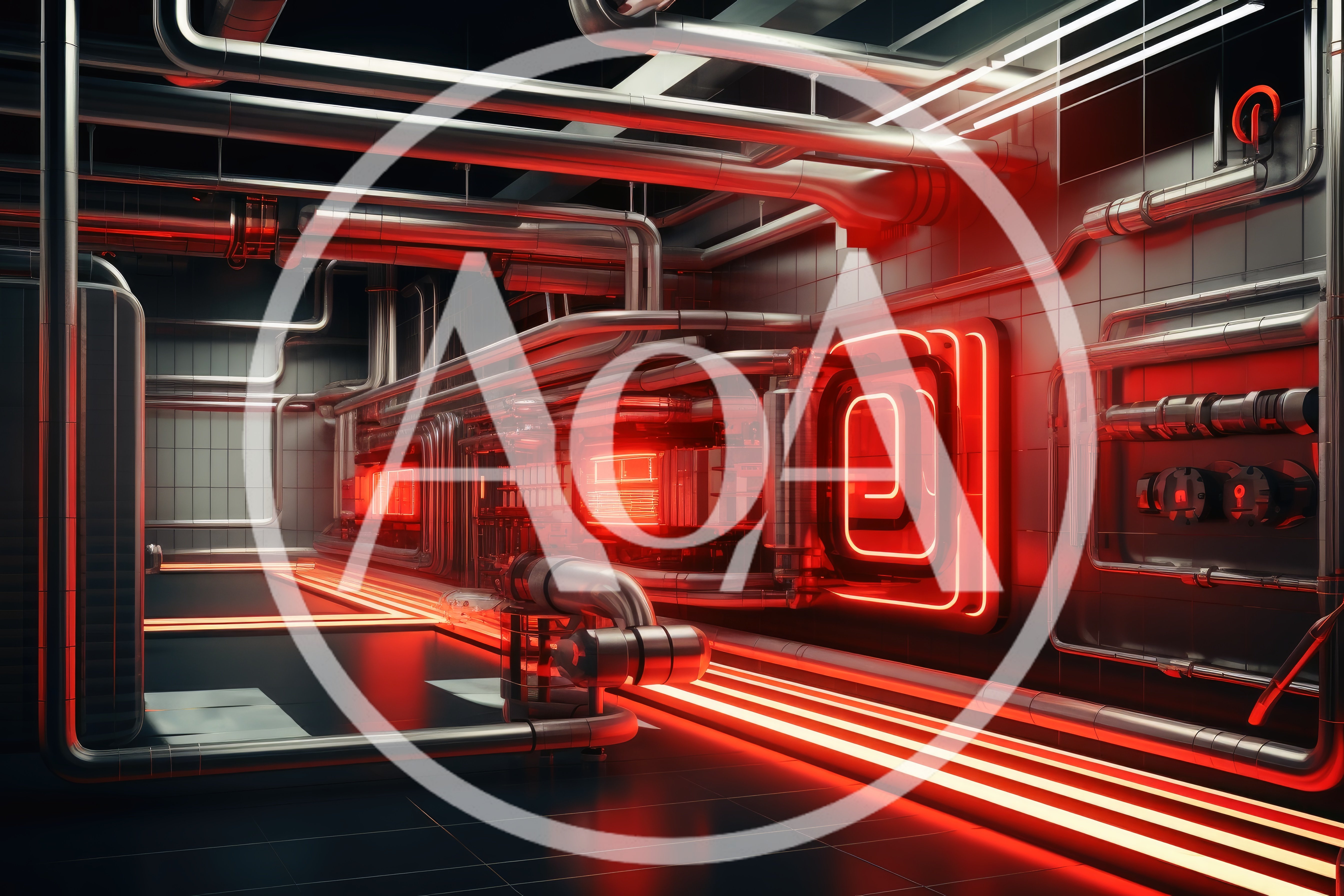 Futuristic Industrial Facility With Glowing Red Neon Lighting