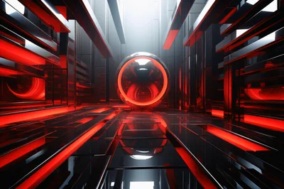 Futuristic Abstract Corridor With Glowing Red Sphere