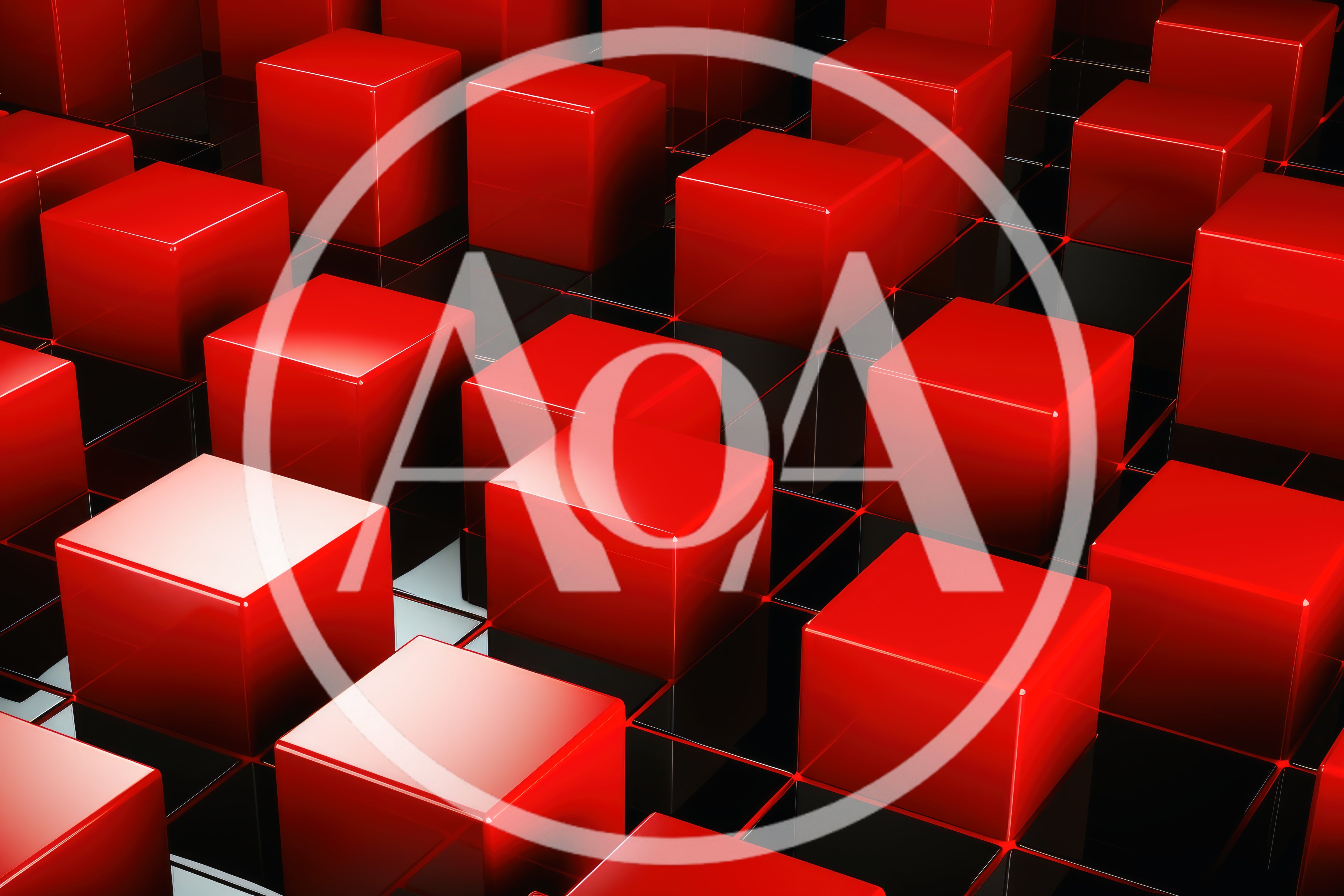 Abstract 3D Red Cubes On Reflective Black Grid