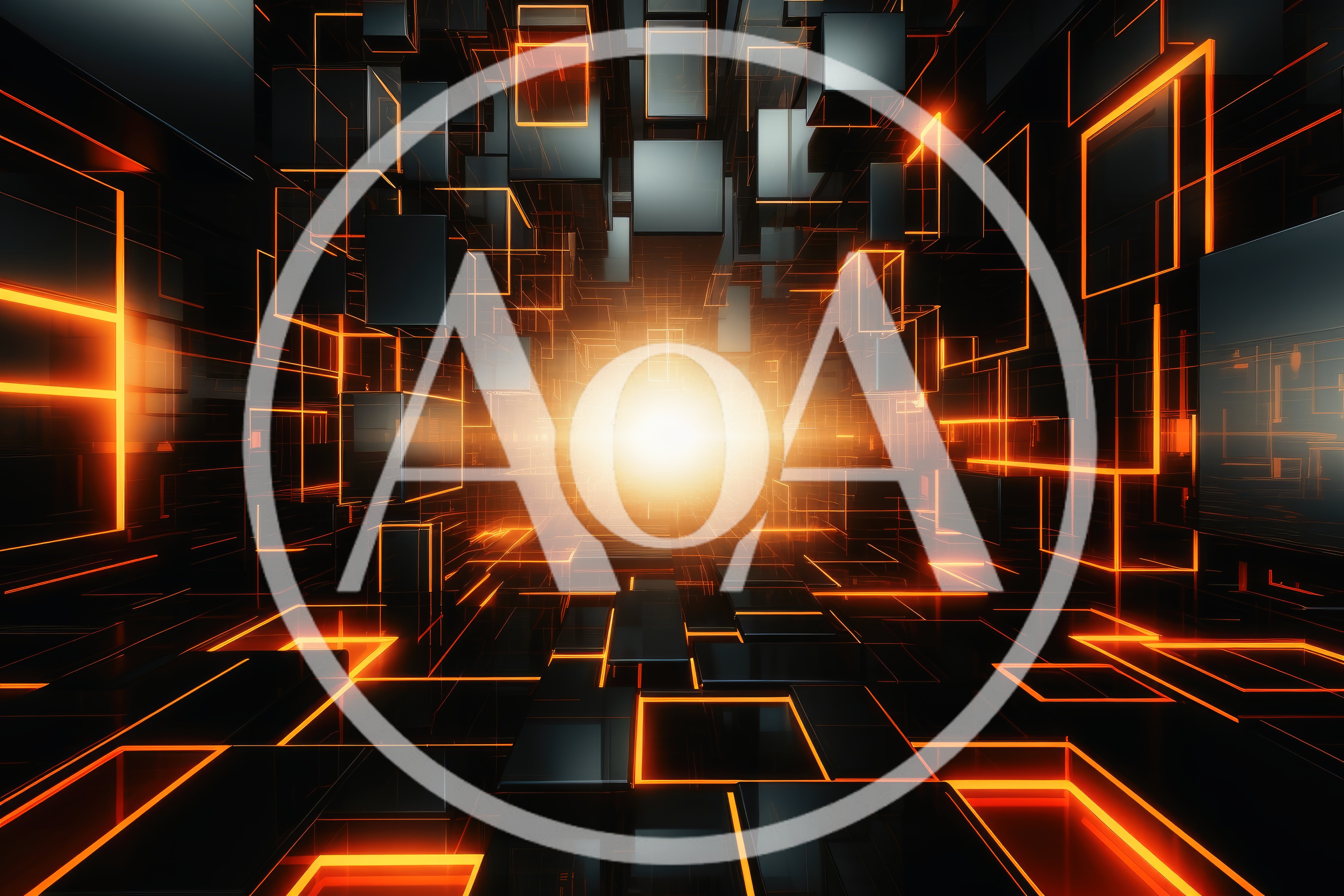 Abstract Digital Tunnel With Glowing Orange Neon Cubes