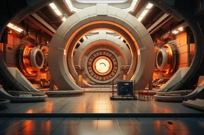 Futuristic Sci-Fi Corridor With Glowing Circular Portals