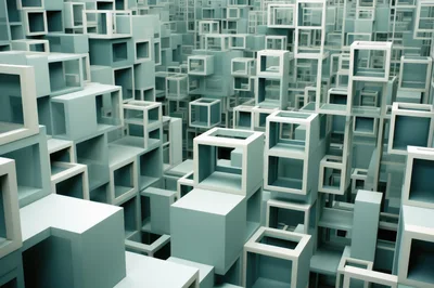 Abstract 3D Geometric Structure Of Interlocking Cubes