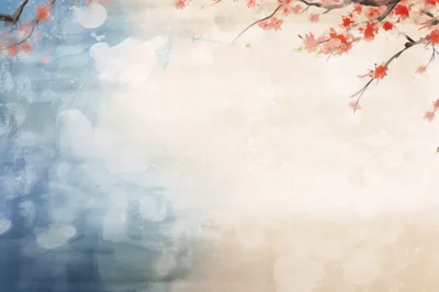 Abstract Watercolor Background With Cherry Blossom Branches