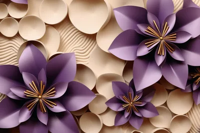 Purple Paper Flowers With Gold Centers On Textured Background